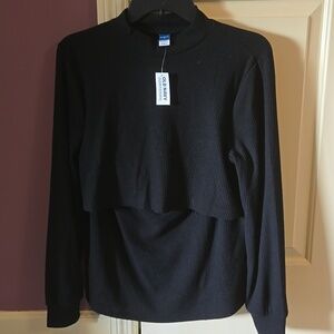 Old Navy Black Ribbed Mock Neck Sweater - Women Maternity and nursing